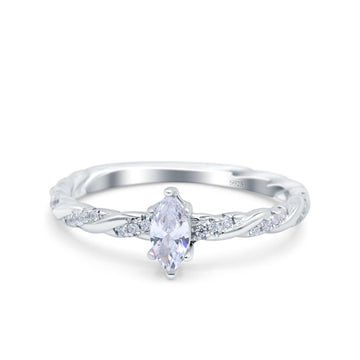 Vintage Style Twisted Band Marquise Wedding Ring Simulated Cubic Zirconia 925 Sterling Silver